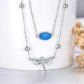 wholesale 925 Sterling Silver Blue Opal & Dragonfly Pendant Necklace for Women Gifts-0-1