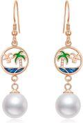 wholesale 925 Sterling Silver Plated Rose Gold Metal Freshwater Pearl Summer Beach Earrings with Palm Trees and Seagulls Design-0-0