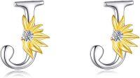 wholesale Sterling Silver Sunflower Initial Alphabet Letter Script Name Stud Earrings for Women-Initial J
