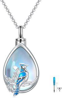 wholesale 925 Sterling Silver Teardrop Moonstone Blue Jay Cremation Keepsake Pendant Necklace-Blue Jay Urn