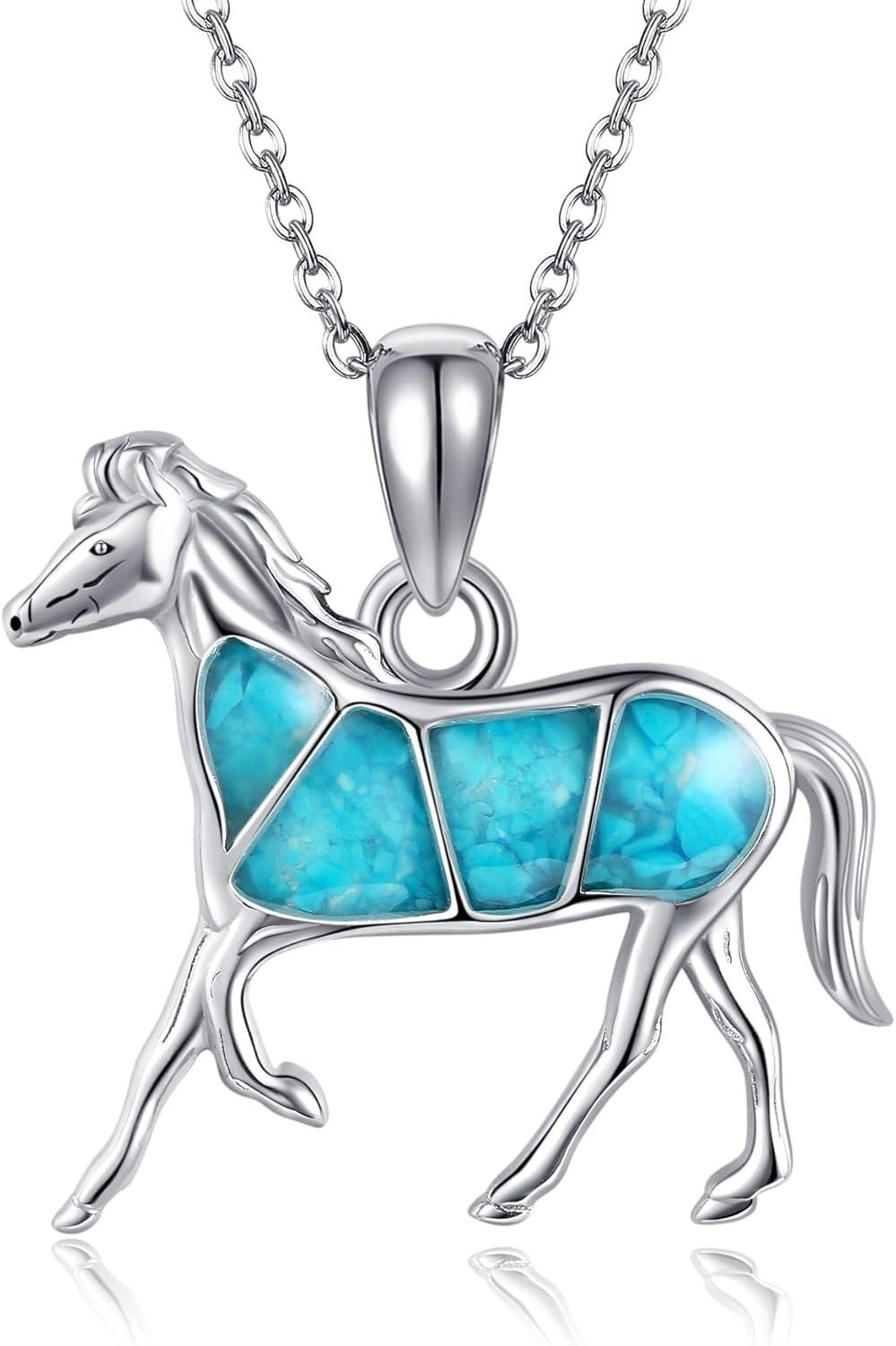 wholesale 925 Sterling Silver Turquoise Horse Pendant Necklace - Gifts for Women/Mom/Sister-0-0