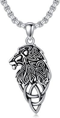 wholesale 925 Sterling Silver Lion Head Celtic Knot Pendant Necklace for Men-A-Lion Necklace