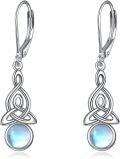 wholesale 925 Sterling Silver Moonstone Triquetra Celtic Knot Leverback Dangle Earrings-0-0