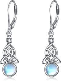 wholesale 925 Sterling Silver Moonstone Triquetra Celtic Knot Leverback Dangle Earrings-F-Celtic Knot Moonstone