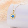 wholesale 14K Gold Blue Opal Sun Necklace with Moissanite, 16-18 Adjustable Chain-0-3