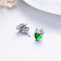 wholesale 925 Sterling Silver Green Heart Cat Stud Earrings - Adorable Kitty  for Her-0-1