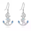 wholesale 925 Sterling Silver Anchor Sea Life Dangle Earrings w/ Blue Ocean Stones for Women & Girls-0-0