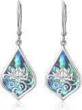wholesale 925 Sterling Silver Abalone Shell Lotus Flower Drop Earrings  for Women Girls-0-0