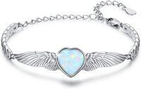 wholesale 925 Sterling Silver Birthstone Angel Wings Heart Bracelet for Women Mother s Day Gift-October