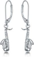 wholesale 925 Sterling Silver Saxophone Shape Leverback Drop Earrings Music Gift for Her-0-0