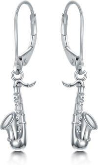 wholesale 925 Sterling Silver Saxophone Shape Leverback Drop Earrings Music Gift for Her-Saxophone