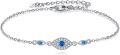wholesale 925 Sterling Silver Blue Crystal Evil Eye Chain Link Bracelet for Women-0-0