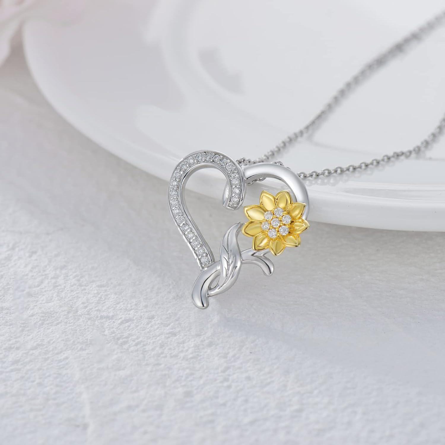 Gold-Plated 925 Sterling Silver Moissanite Sunflower Heart Pendant Necklace for Women-0-2