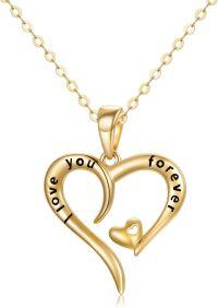 wholesale 14K Gold Infinity Heart Pendant I love you forever Necklace for Women - Real 14K Gold Chain & Charm Set (18)-Yellow Gold gold