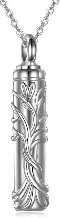 wholesale 925 Sterling Silver Urn Pendant Necklace with Tree of Life Design and Floral Elements - Keepsake Jewelry for Ashes (Silver)-0-0