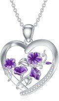 wholesale 925 Sterling Silver Purple Floral Heart Pendant Necklace for Women-0-0