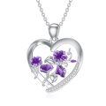 wholesale 925 Sterling Silver Heart Pendant Necklace Wholesale With Purple Enamel Flowers-0-0