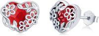 wholesale 925 Sterling Silver Red Crystal Heart Daisy Flower Stud Earrings for Women and Girls-Red Crystal