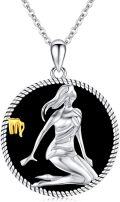 wholesale 925 Sterling Silver Black Onyx Virgo Zodiac Sign Pendant Necklace-0-0