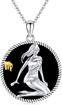 wholesale 925 Sterling Silver Black Onyx Virgo Zodiac Sign Pendant Necklace-Virgo(8.23-9.22)