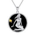 wholesale 925 Sterling Silver Virgo Zodiac Maiden Black Onyx Oval Pendant Necklace-0-0