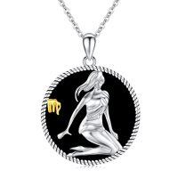 wholesale 925 Sterling Silver Virgo Zodiac Maiden Black Onyx Oval Pendant Necklace-Virgo(8.23-9.22)
