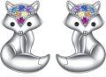wholesale 925 Sterling Silver Fox Stud Earrings with Colorful Stones - Cute Animal  for Her-0-0