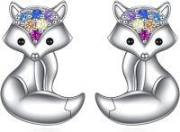 wholesale 925 Sterling Silver Fox Stud Earrings with Colorful Stones - Cute Animal  for Her-Fox Studs Earrings