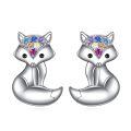 wholesale 925 Sterling Silver Fox Stud Earrings with Colorful Stones - Cute Animal  for Her-0-0
