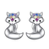 wholesale 925 Sterling Silver Fox Stud Earrings with Colorful Stones - Cute Animal  for Her-Fox Studs Earrings