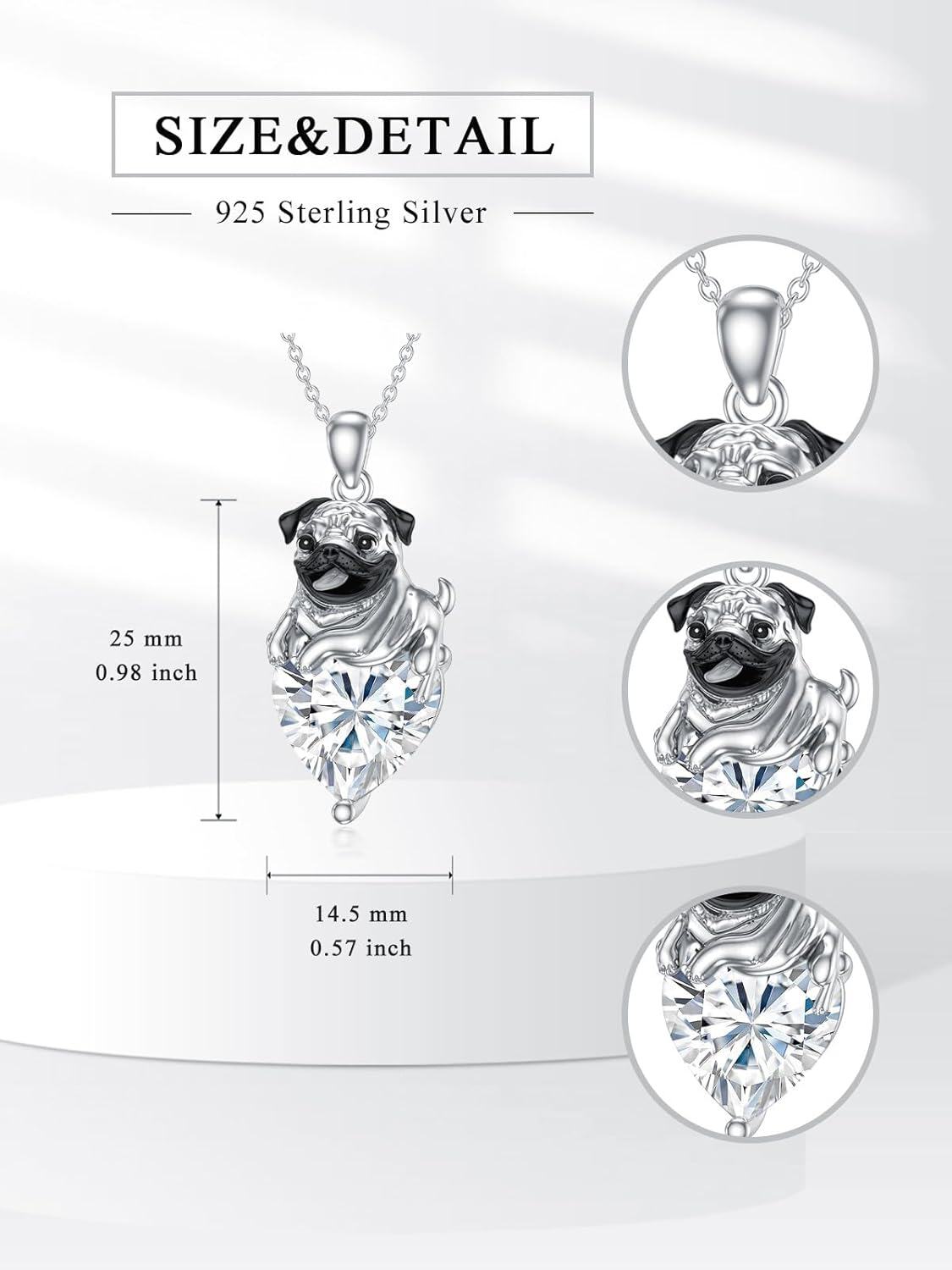925 Sterling Silver Birthstone Pug Necklace for Women Dog Lovers-0-1
