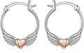 wholesale 925 Sterling Silver Angel Wing Heart Hoop Earrings for Women Girls Gift-0-0