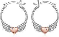 wholesale 925 Sterling Silver Angel Wing Heart Hoop Earrings for Women Girls Gift-angel wing