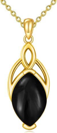 wholesale Sterling Silver Moonstone Turquoise Lapis Lazuli Larimar Moss Agate Celtic Trinity Knot Necklace-Gold Black Onyx