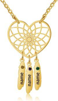 wholesale White/Yellow/Rose Gold Dreamcatcher Necklace with Birthstone – Adjustable Chain, Hypoallergenic, Elegant Gift for Women-I-Three Birthstones+ Three Name