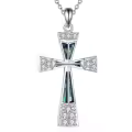 wholesale 925 Sterling Silver Abalone Shell Inlay Cubic Zirconia Cross Pendant Necklace Wholesale for Women and Men-0-0