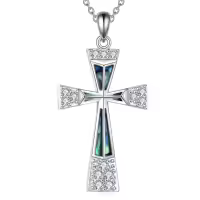 wholesale 925 Sterling Silver Abalone Shell Inlay Cubic Zirconia Cross Pendant Necklace Wholesale for Women and Men-Religious Cross