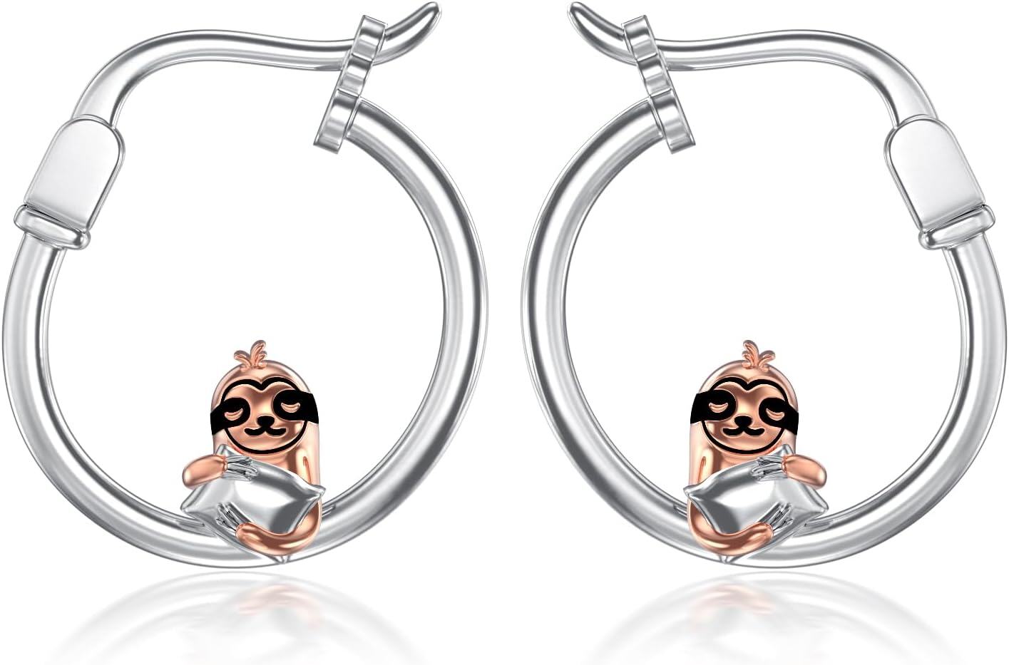 Sterling Silver Animal Hoop Earrings Sloth Panda Koala Axolotl Cat Corgi-0-1