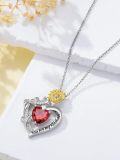 wholesale S925 Sterling Silver Gold Plated Ruby Sunflower Heart Pendant Necklace You Are My Sunshine Gift for Her-0-3