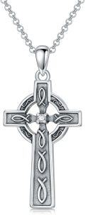 wholesale 925 Sterling Silver Celtic Knot Cross Pendant Necklace with Cubic Zirconia Accent for Women and Men - Religious Christian -0-0