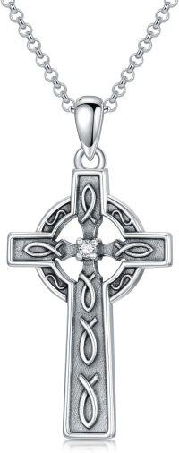 wholesale 925 Sterling Silver Celtic Knot Cross Pendant Necklace with Cubic Zirconia Accent for Women and Men - Religious Christian -Jesus Fish Cross