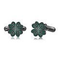 wholesale 925 Sterling Silver Cufflinks Celtic Knot Four Leaf Clover Green Enamel Gun Black Plated-0-0