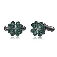 wholesale 925 Sterling Silver Cufflinks Celtic Knot Four Leaf Clover Green Enamel Gun Black Plated-Four Clover Leaf