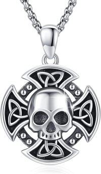 wholesale 925 Sterling Silver Skull Pendant Norse Viking Jewelry Mens Womens Gifts -Celtic Cross Skull Necklace
