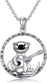 wholesale 925 Sterling Silver Otter Playing Guitar Pendant Necklace for Women Girls  45cm Chain Length-Otter