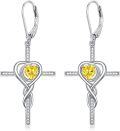 wholesale TOUPOP Cross Earrings For Women Infinity Topaz Cross Earrings Sterling Silver Religious Jewelry November Birthstone Earring With Heart Crystal Birthday Gifts For Women -0-0