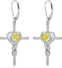 wholesale TOUPOP Cross Earrings For Women Infinity Topaz Cross Earrings Sterling Silver Religious Jewelry November Birthstone Earring With Heart Crystal Birthday Gifts For Women -undefined