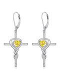 TOUPOP Sterling Silver Topaz & Crystal Infinity Cross Heart Earrings-0-0