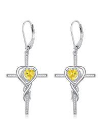 TOUPOP Sterling Silver Topaz & Crystal Infinity Cross Heart Earrings-undefined