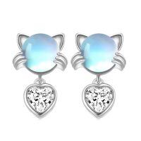 wholesale 925 Sterling Silver Blue Cat Heart Cubic Zirconia Drop Earrings For Women-Cat-Silver